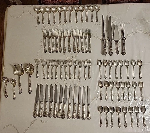 French Renaissance Reed & Barton, Sterling Silver Flatware Dinner Set, 80 Pieces