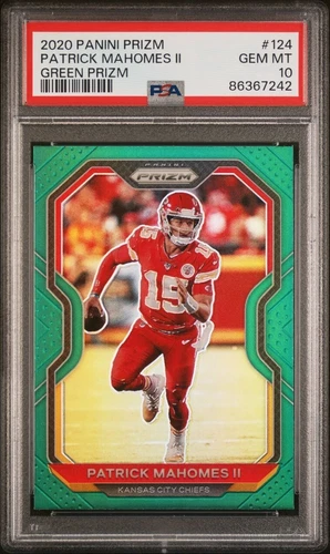 2020 Prizm Patrick Mahomes Green SP PSA 10 Chiefs POP 52
