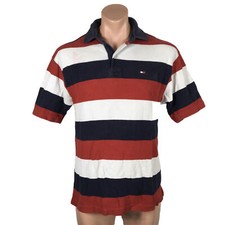 VTG 90s y2k Tommy Hilfiger Red White Blue Striped American Polo T-Shirt Sz S