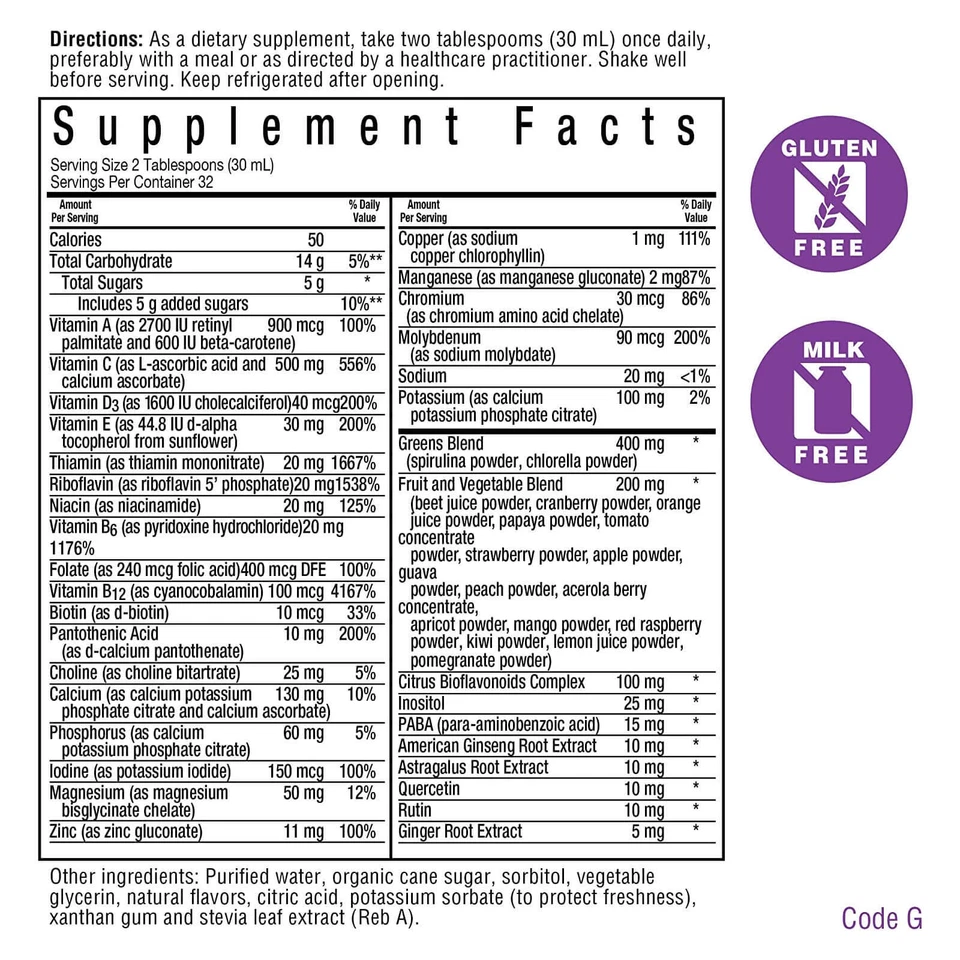 Bluebonnet Líquido Multi Fórmula 32 Fl Oz Líquido, Energía y Vitalidad Apoyo Foto 3 de 4