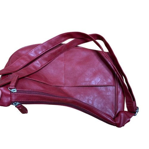 Borsa a tracolla in pelle vegan rosso intenso tracolla tracolla argento fibbia tasche - Foto 5 di 5