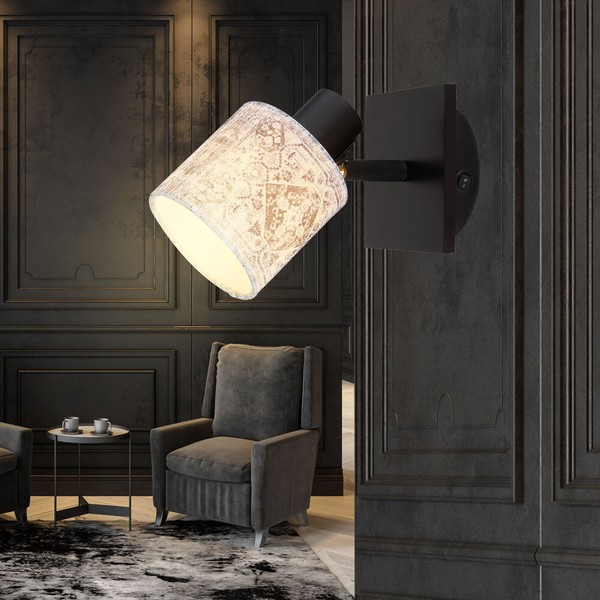 Wandleuchte Wandlampe Holz Wohnzimmerleuchte Textil Verstellbar Grau 1 Flammig-image