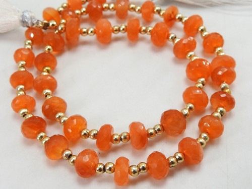 Natural Carnelian Faceted Roundel Beads/Handmade/Loose Stone/16Inches/8MM/WM - Picture 3 of 6