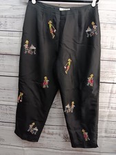 SLB Ankle Pants Women's 10 Embroidered 100 Silk Novelty Black Vintage