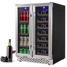 Wine and Beverage Refrigerator 24 Inch Dual Zone Wine Cooler with 20 Bottles US