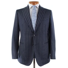 Stile Latino NWT Wool Two Piece Suit Size 50R (40R US) Blue w/ White Chalkstripe