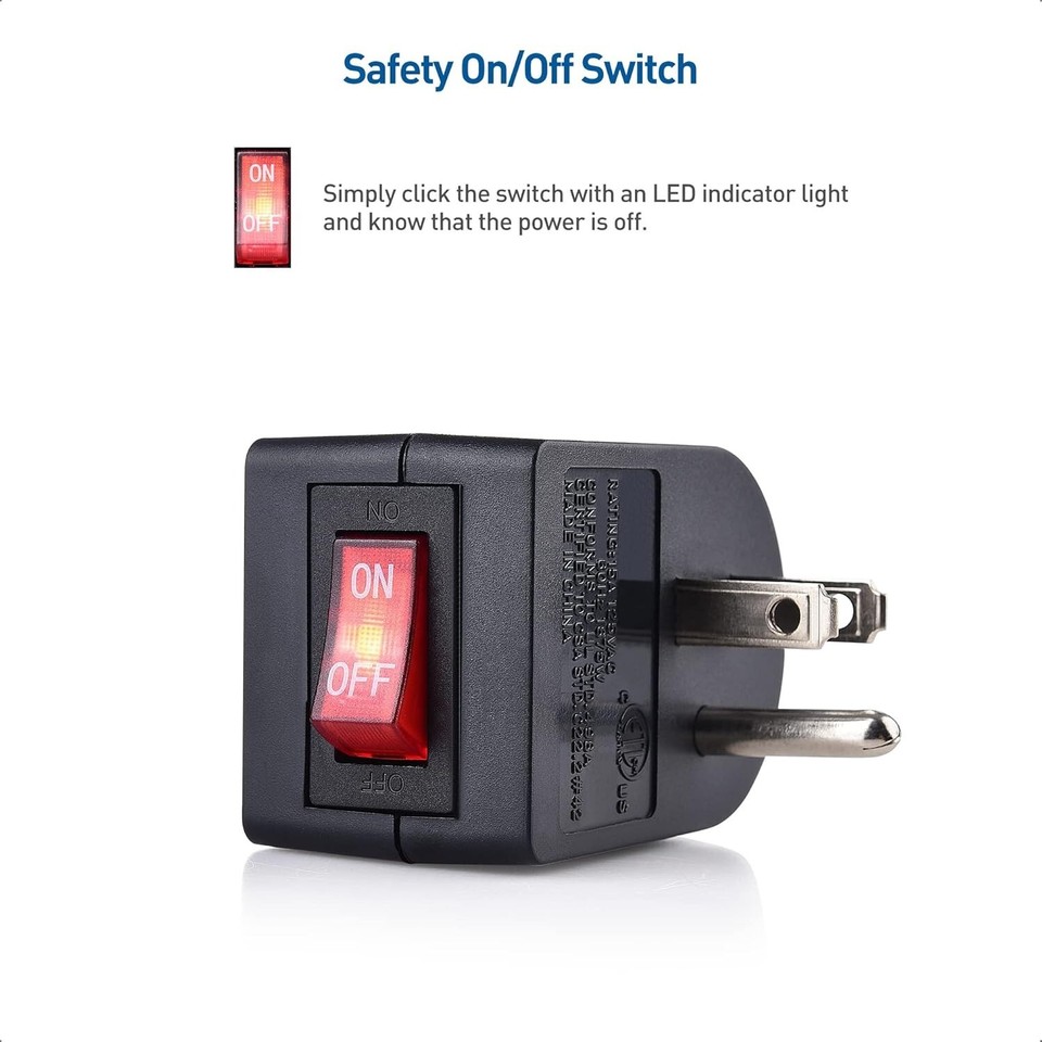 1 White or 3 Pack Grounded Outlet With ON Off Switch Single Plug In ...