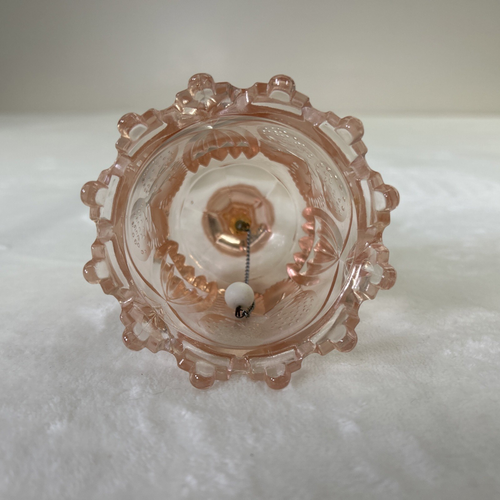 Vintage Pink Depression Glass Serving Bell Etched Strawberries Pattern 8" Chrty - Picture 6 of 10