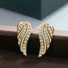 14K Yellow Gold Finish 2Ct Round Cut Real Moissanite Cluster Wings Stud Earrings