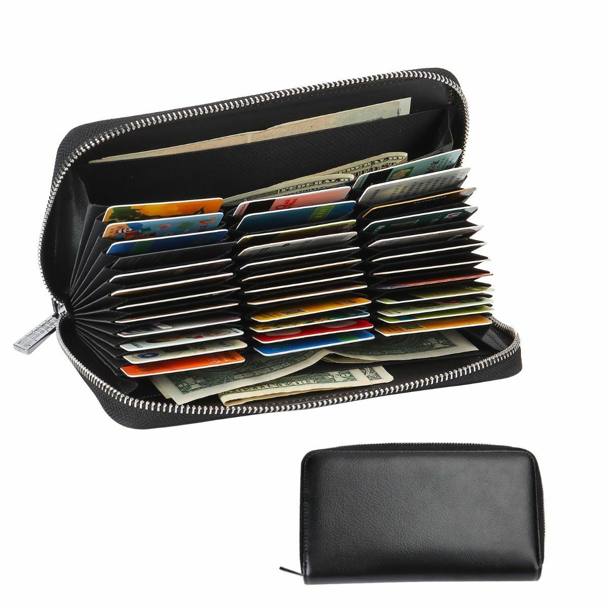 Large Capacity Credit Card Holder 36 Slots Zipper Leather