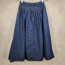 Vintage Morningside Denim Midi Skirt Women 12 Blue High Waist Pleated A-Line 90s