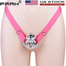 FRRK Male Chastity Cages with Belts Lock Devices Sissy Pussy Stainless Steel