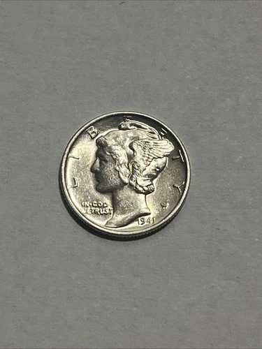 1941-P Philadelphia Mercury Winged Head Liberty Dime US 10c Silver Coin, BU UNC