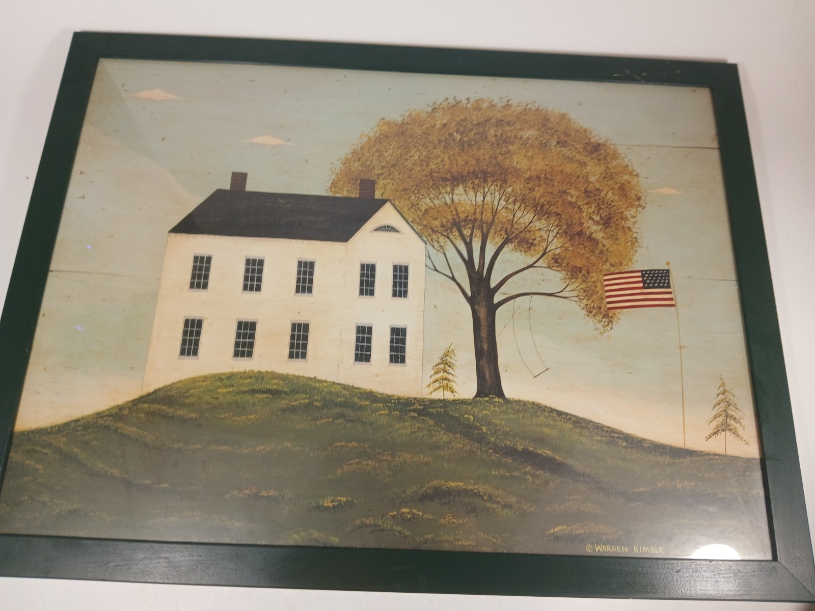 Warren Kimble “House with Flag” Framed Print Americana Folk Art 30 x 23