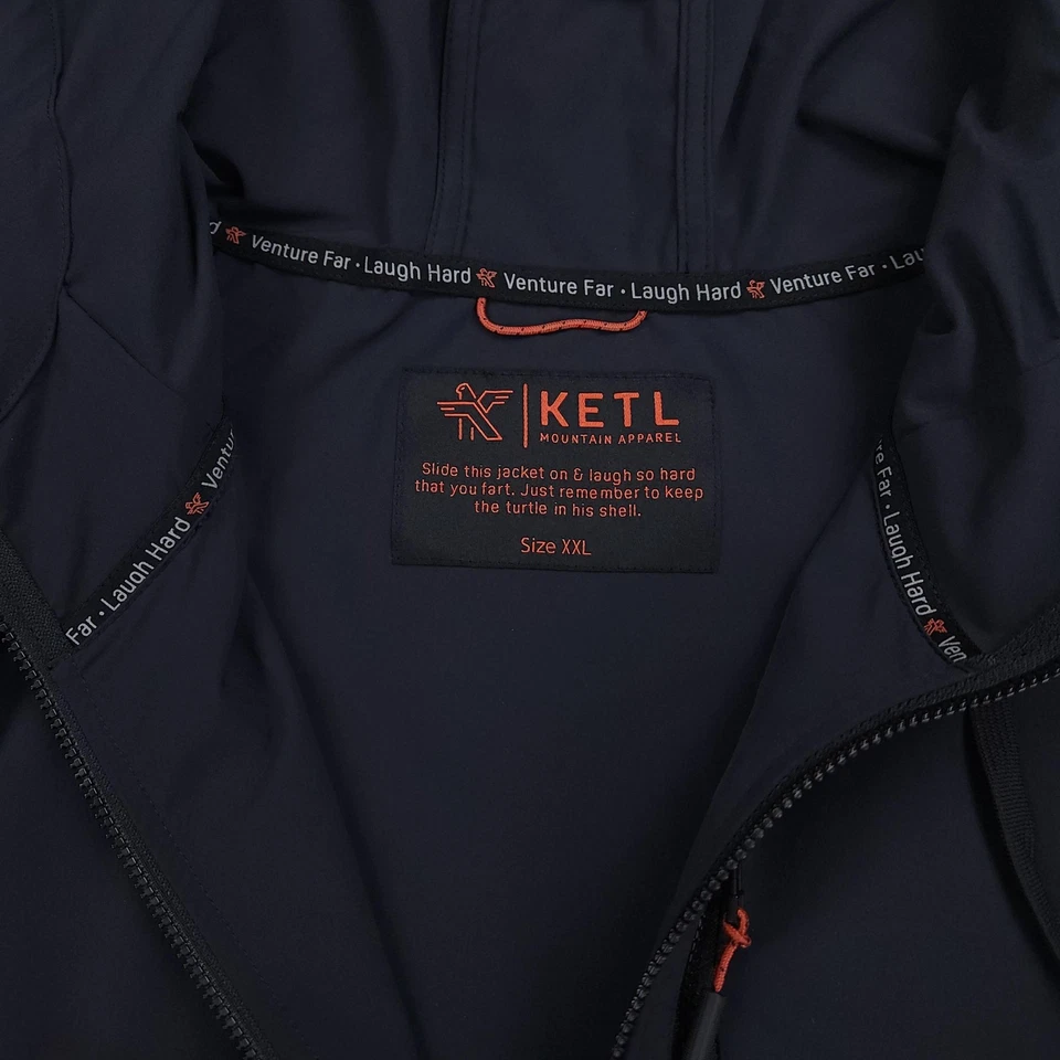 Chaqueta cortavientos KETL para hombre 2XL negra con capucha ropa de montaña bolsillos con cremallera completa Foto 4 de 4