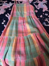 Gap Kids Multicolor Plaid 100% Cotton Gauze Tiered Midi Sundress Size L (India!)