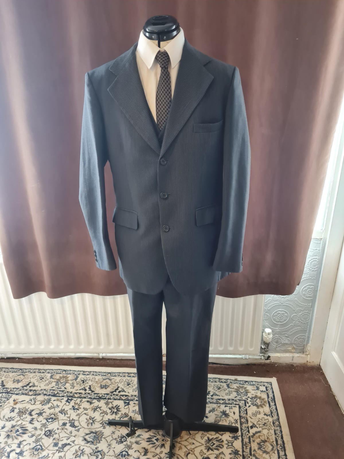 Vintage Burton 3-Piece Suit 2xTrousers Grey Pinstripe Royal Warrant 38s/ 34-36W