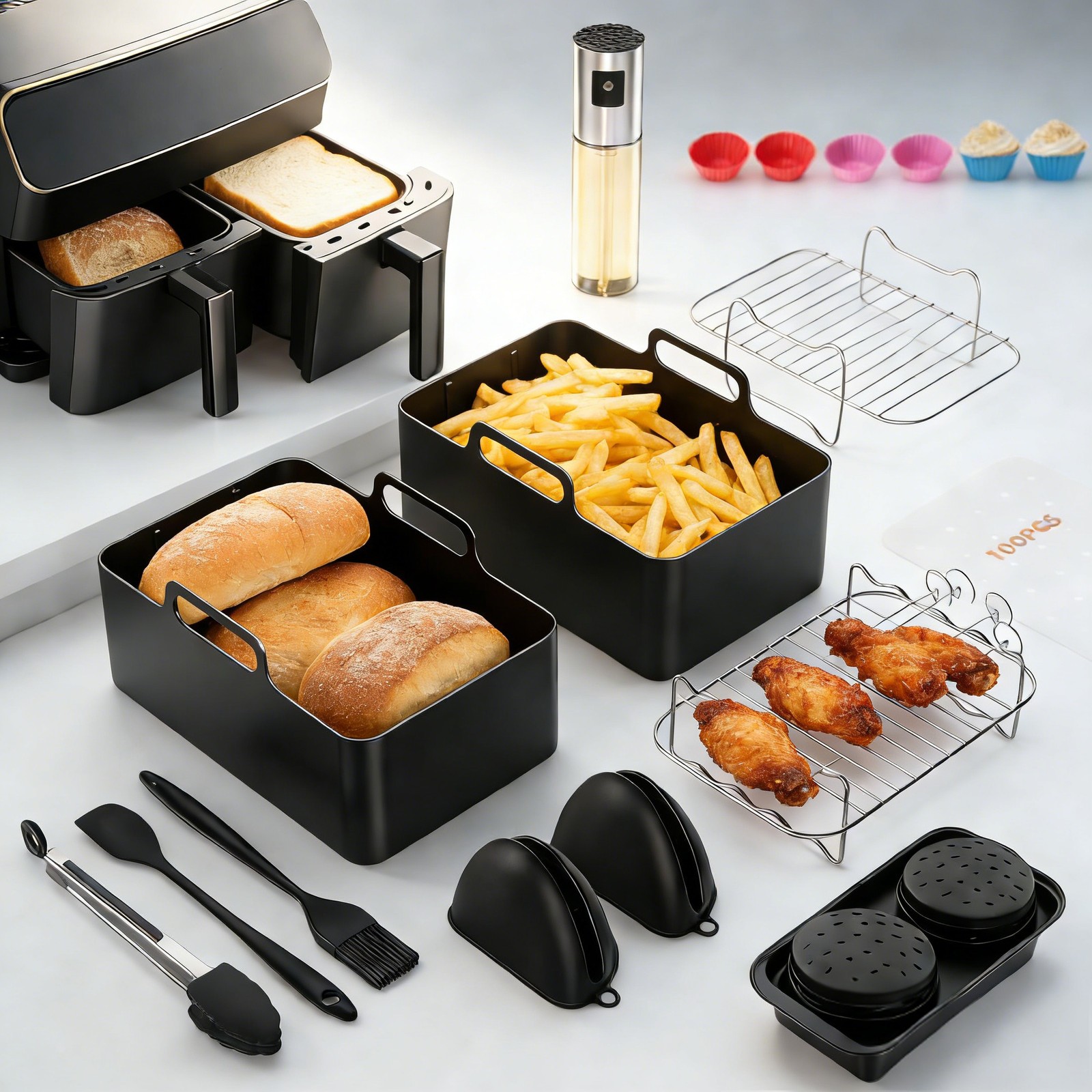 18-Piece Portable Air Fryer Accessories Set - Dishwasher Safe &Durable Party New