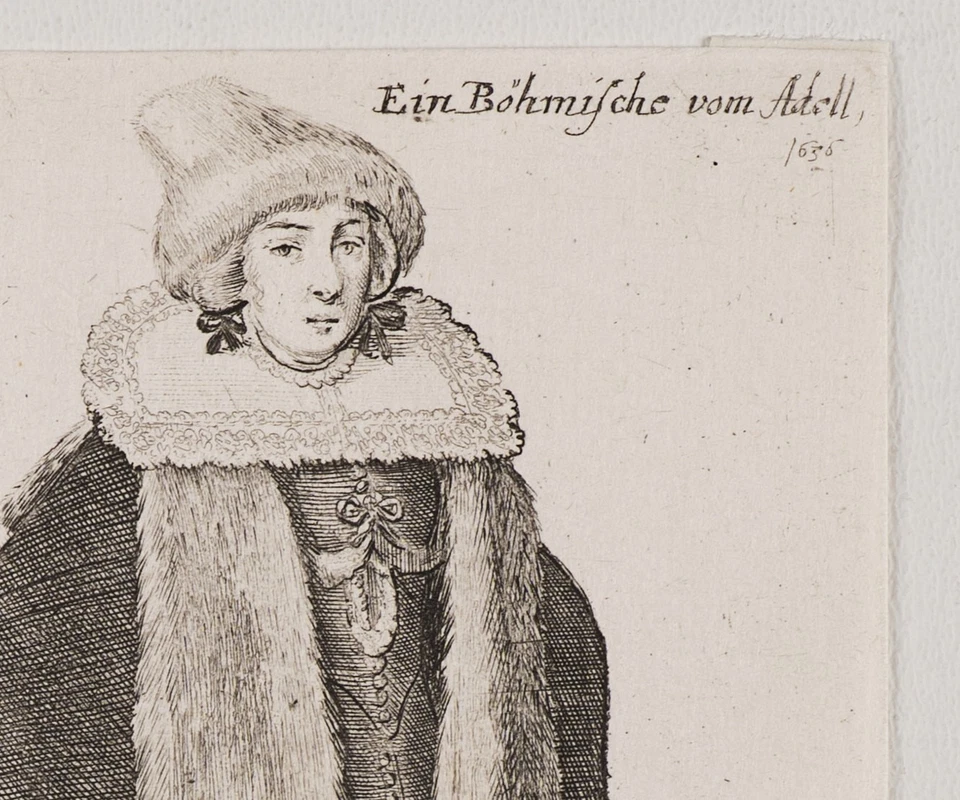 W. HOLLAR (1607-1677), Böhmische Adelige, 1649, Radierung Barock Trachten - Bild 3 von 4