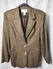 EVAN PICONE Women's Blazer Jacket Sz 12 Rayon Brown Plaid Lined Made In USA
