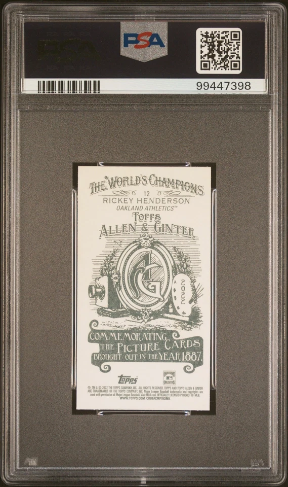 2022 Topps Allen & Ginter Rickey Henderson Mini A&G Back PSA 10 *Pop 4* - Image 2 of 2