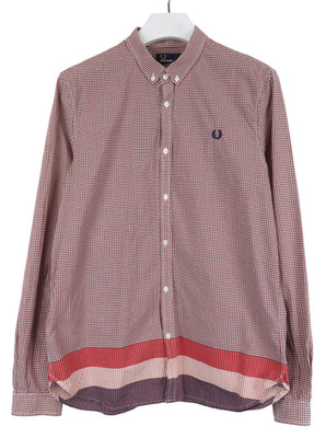 Fred Perry Shirt Herren Groß Braunes Kariertes Muster Logo Button-Down