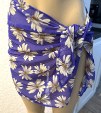 BAJA BLUE DAISY PURPLE Sarongs Sheer Beach Cover-Up Wrap Skirt OS b1