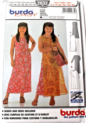 Burda 2632 Girls - Junior Dress 10-11-12 (13-14-15-16 Jr) Sewing Pattern UNCUT
