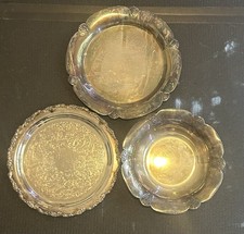 Vintage Oneida & Wm Rogers Silver Plate Serving Set Etched Tray & Scalloped Bowl