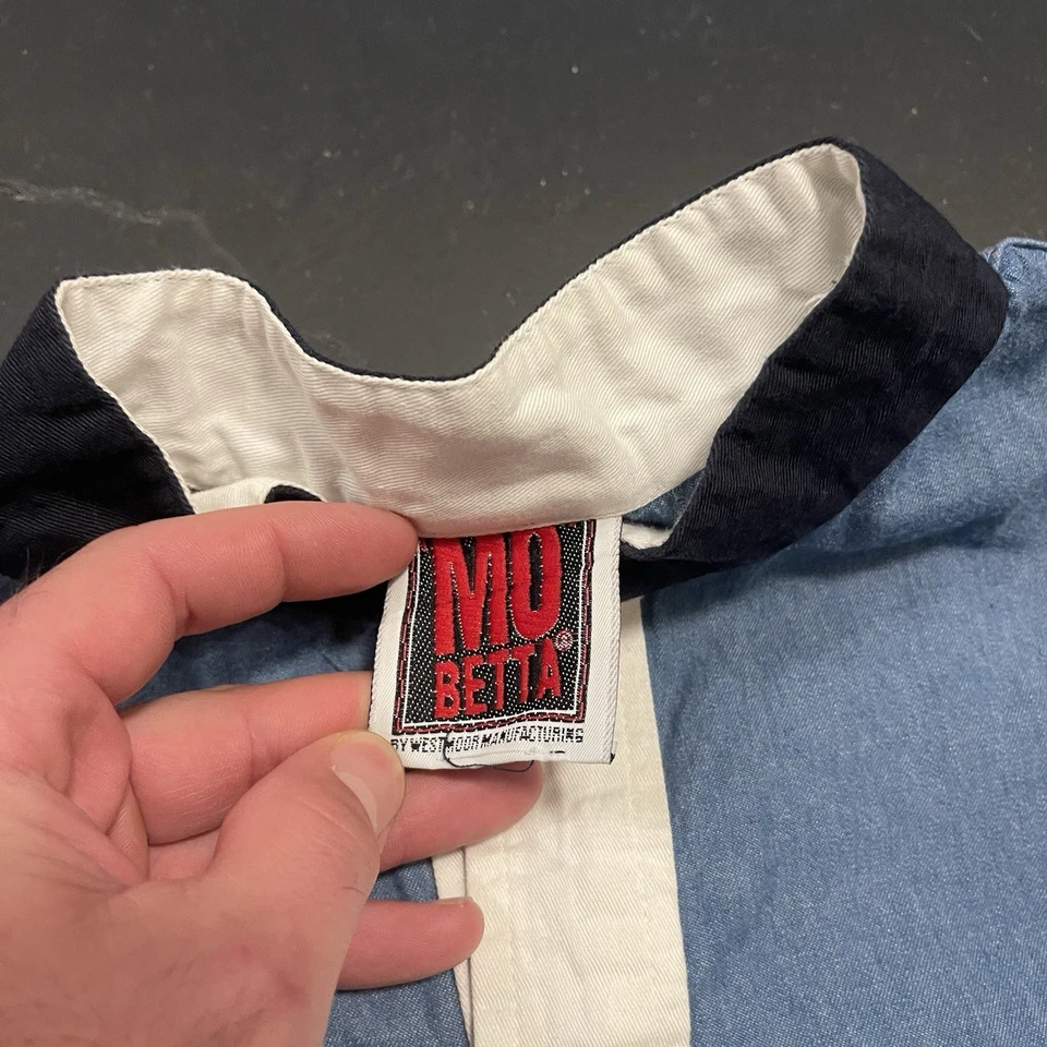 Camisa de Colección Mo Betta Para Hombres Grande Azul Blanco Cuello Banda Abotonada Western Foto 3 de 4