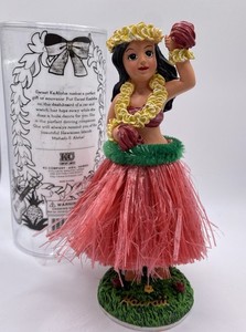 Lovely Hawaiian Dashboard Hula Doll Girl Dancer Red Grass Skirt Figure KC NEW