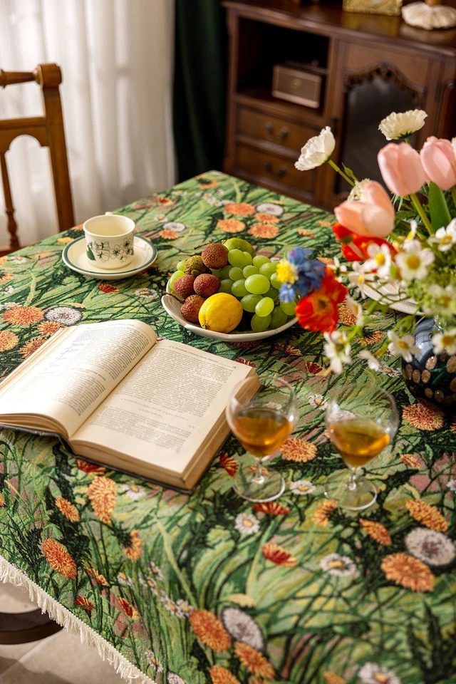 Bohemian Table Cloth Geometric Flower Dandelion Butterfly Dining Table Cover - Image 3 of 4