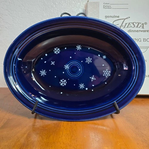 Fiesta Cobalt Snowflakes 12.25" Oval Serving Bowl with Box HLC Winter NEW