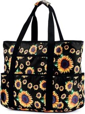 Beach Bags for Women Large Beach Tote Bag w/ Zipper Pockets Beach Bag Sunflowers