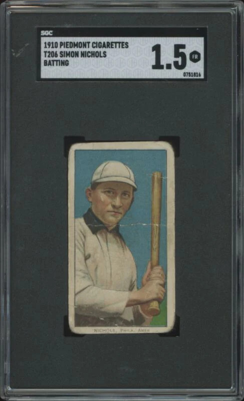 1909 T206 SIMON NICHOLS NNO FAIR PIEDMONT 350 SGC 1.5 PHILADELPHIA ATHLETICS