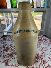 Antique Primitive Salt Glazed Stoneware "GEARIN & HOWARD" Bottle Bar Crock