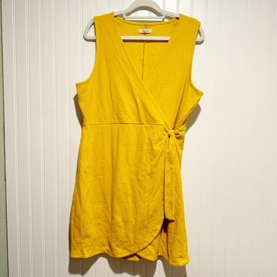 Madewell Golden Yellow Crosshatch Side Tie Dress Size XL