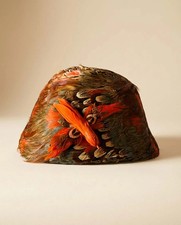 Vintage 1950s Pheasant Feather Hat   Autumn Tones Feathered Cocktail Cloche