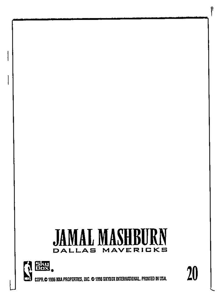 1996-97 SkyBox Z-Force Z-Cling #20 Jamal Mashburn Dallas Mavericks - Image 2 of 2