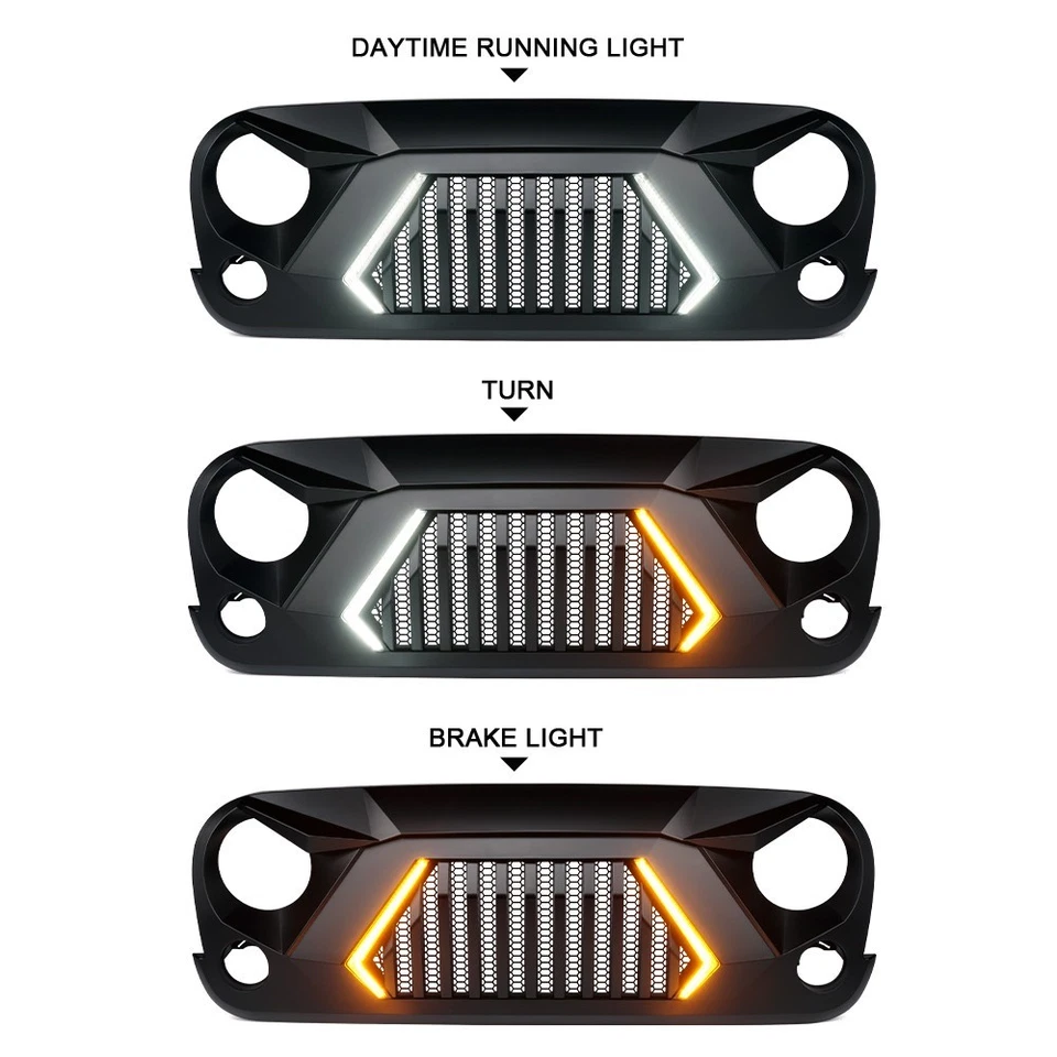 Front Grill Bumper Mesh w/ Turn Signal Lights for 2007-2018 Jeep Wrangler JK JKU - Image 3 of 4