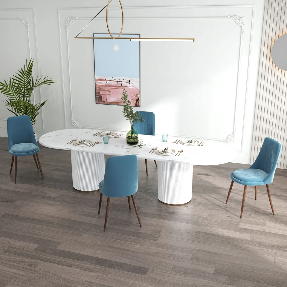 HOMCOM Set 4 Sedie da Cucina Moderne e Imbottite in Poliestere e Acciaio Blu - Immagine 3 di 4