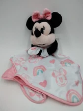 Disney Store Minnie Mouse Disney Baby Plush Pink Rainbow Lovey Security Blanket