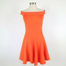 Halston Heritage Off Shoulder Fit & Flare Dress Womens S Small Orange Ponte