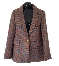 Essential Antwerp Smart Beige Blue Pink Check Blazer Size 34 Uk 6 Immaculate