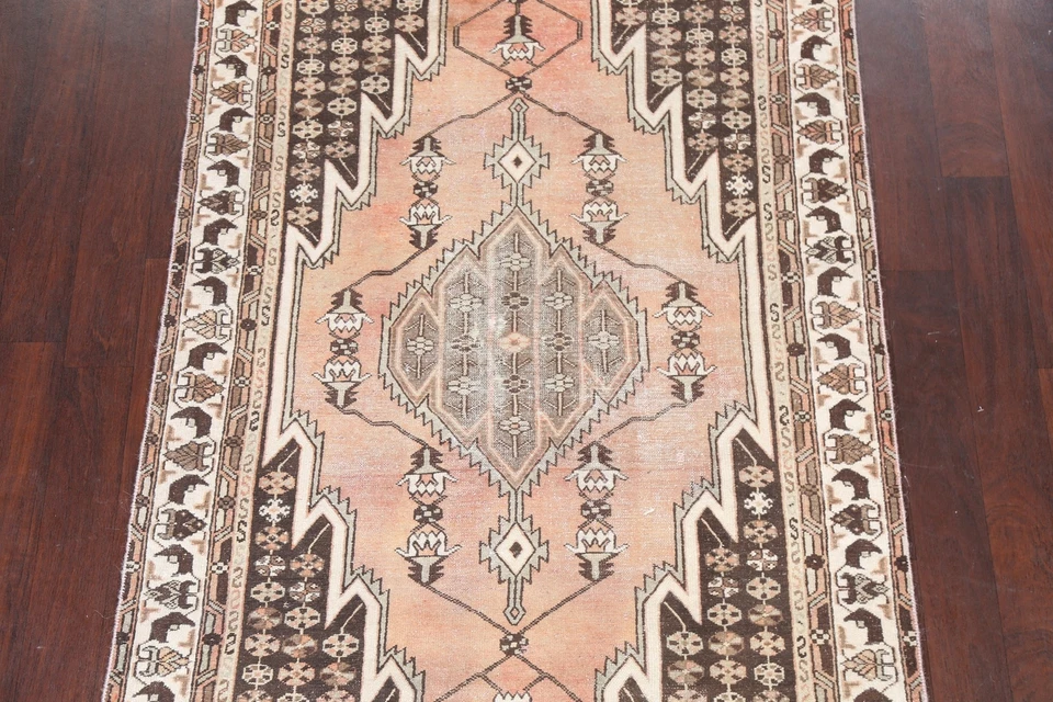 Antique Geometric Hamedan Hand-knotted Area Rug Muted Oriental Wool 4'x6' Carpet - Image 3 of 4