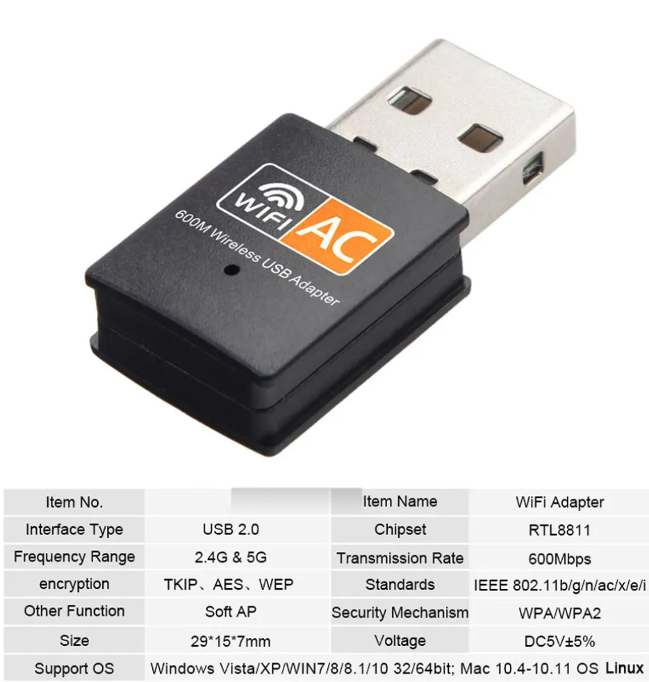 AC 600Mbps WLAN Stick Dual Band 2.4GHz / 5GHz WIFI Dongle USB Wireless Adapter E - Foto 9