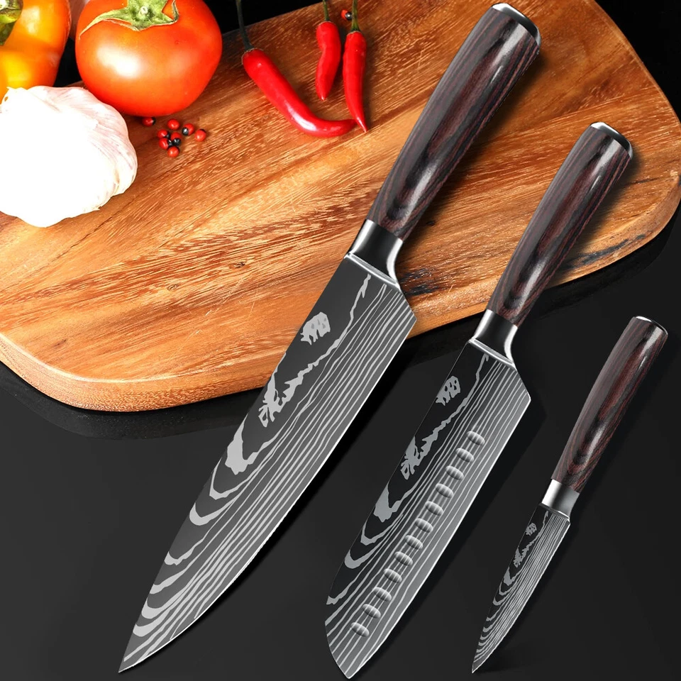 8Pcs Kitchen Chef's Knife Set Damascus Pattern Stainless Steel Knife Value Set - Image 2 of 4