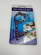 No Touch Door Opener Pin Tool Pink & White Keychain
