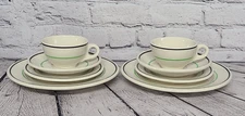 2 Place Settings! RARE 1930s Syracuse China O.P.CO. (Howard) Green Black Stipes
