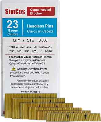 7000 Pcs 23 Gauge Pin Nails Headless Pinner Nails 6 Sizes Assorted 2/5 Inch to1.